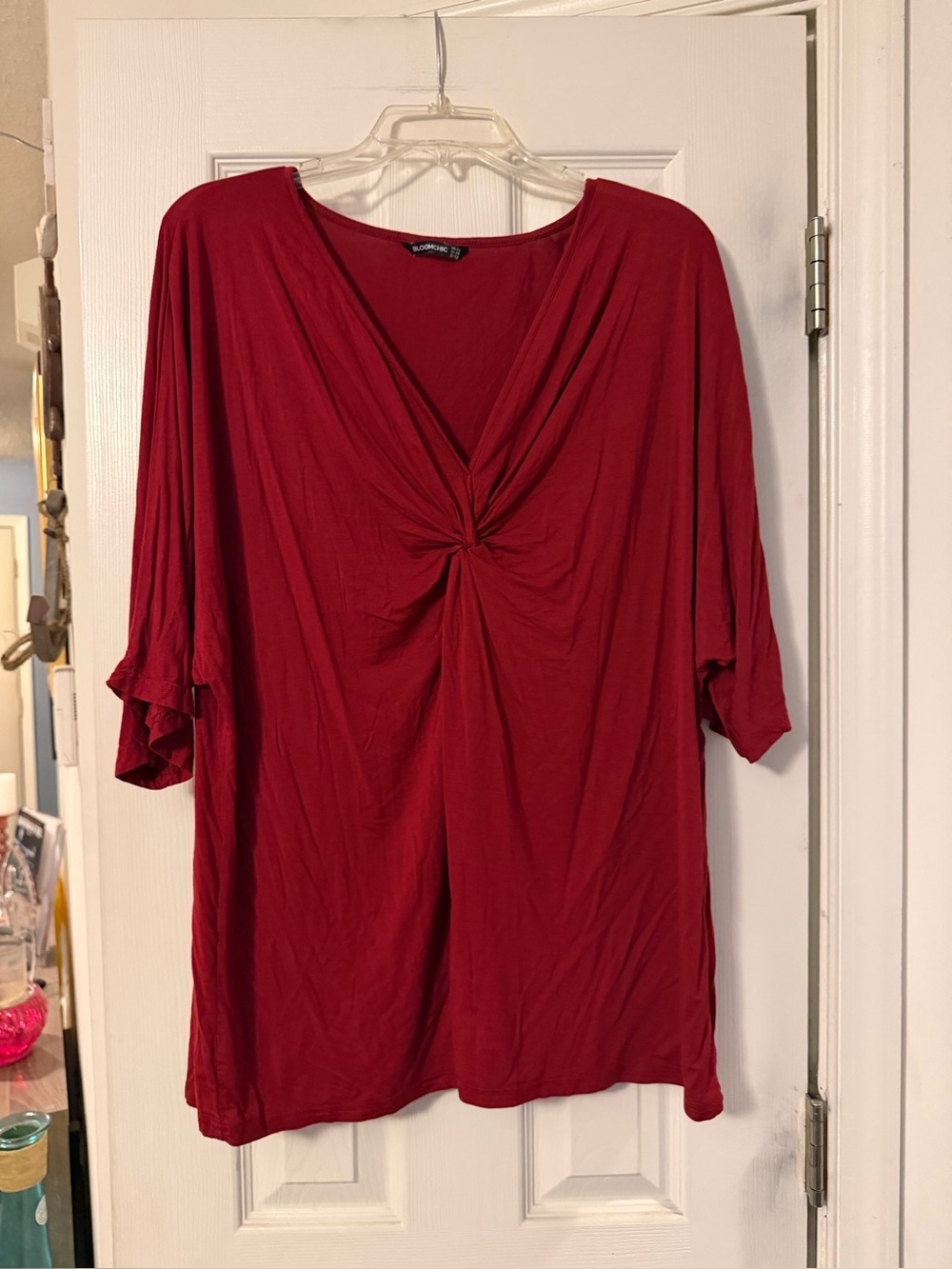 BloomChic Red Twist-Front Tunic Top